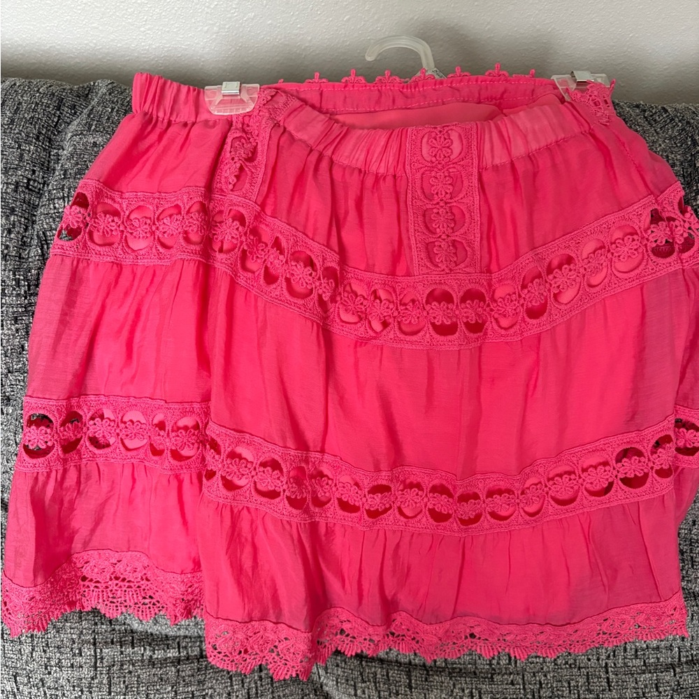 Elan Pink Tiered Bubble Mini Skirt